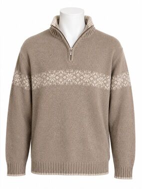 Size S Cherokee Men’s Nordic Quarter Zip Wool Blend Sweater Beige